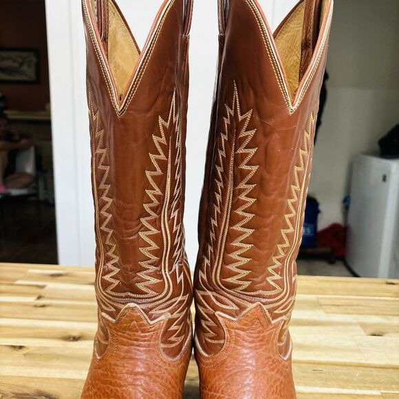 Tony Lama Vintage Brown Leather Cowboy Western Boots Tall Size 11 D Style 6327 - Picture 5 of 12